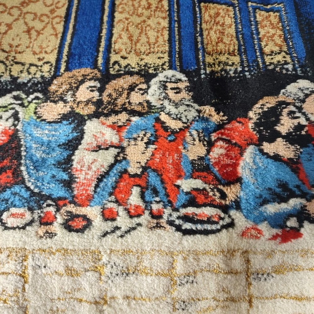 VTG 32x19 Runner Tapestry Italian Rayon Waste Cotton RT CO NY Last Supper 13379 - Picture 5 of 7